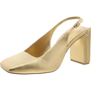 Womens Leather Metallic Slingback Heels
