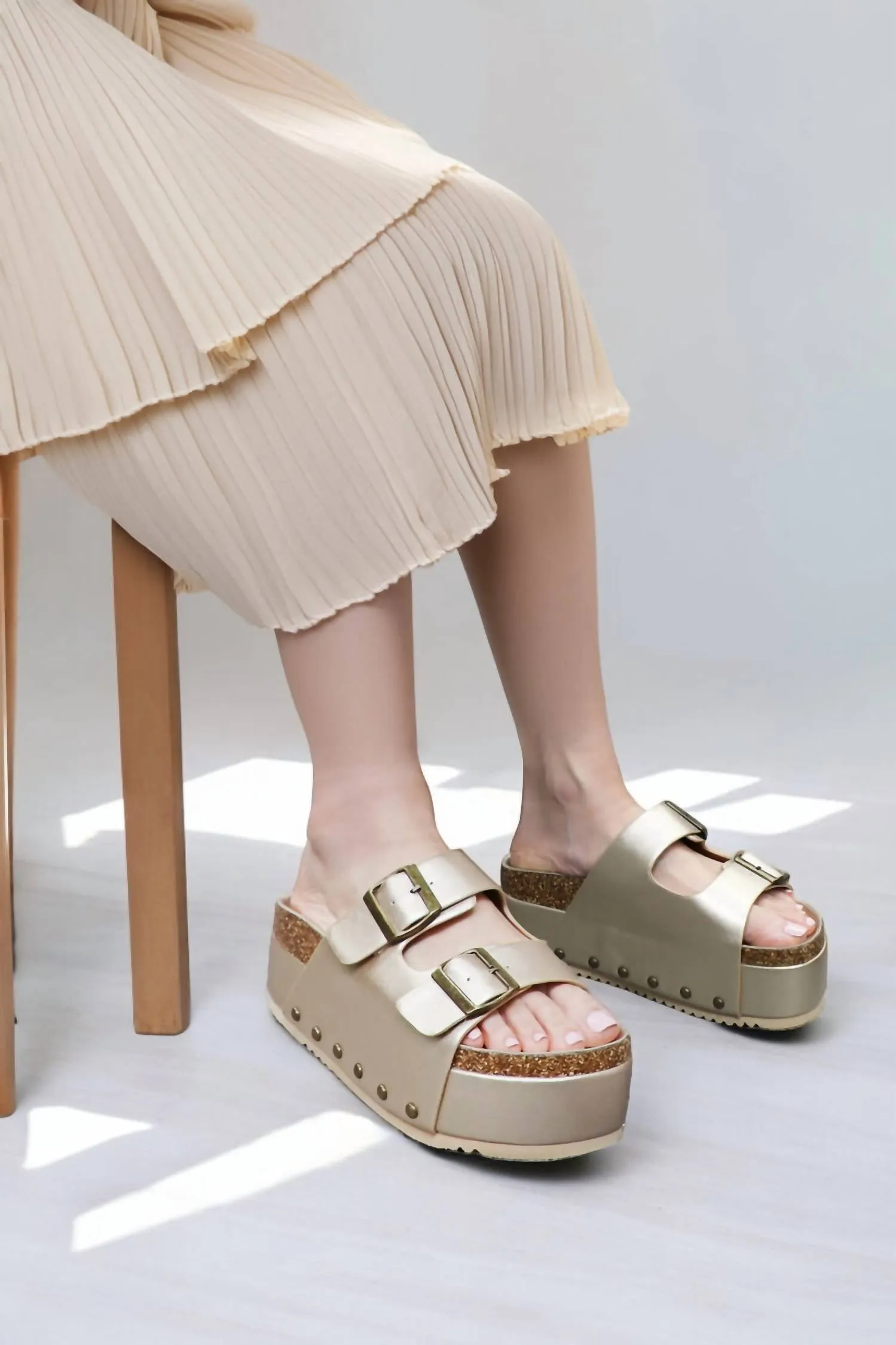 Women's Maddie Double Buckle Platform Sandals In Champagne