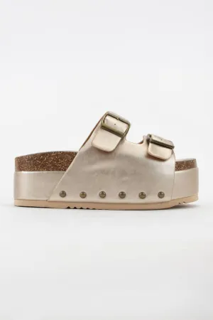 Women's Maddie Double Buckle Platform Sandals In Champagne