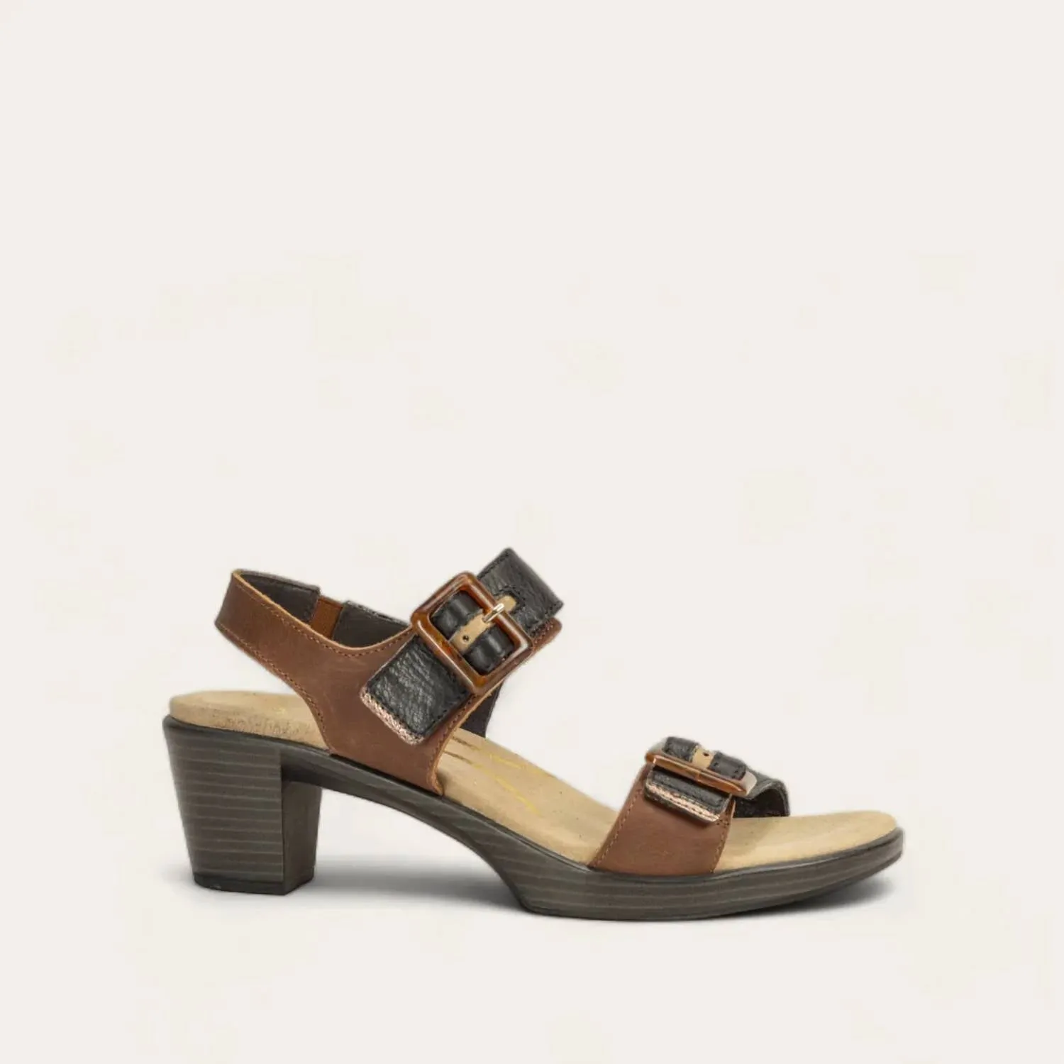 Women's Mode Heel Sandals - Medium In Saddle Brown/soft Black/khaki Beige/radiant Copper