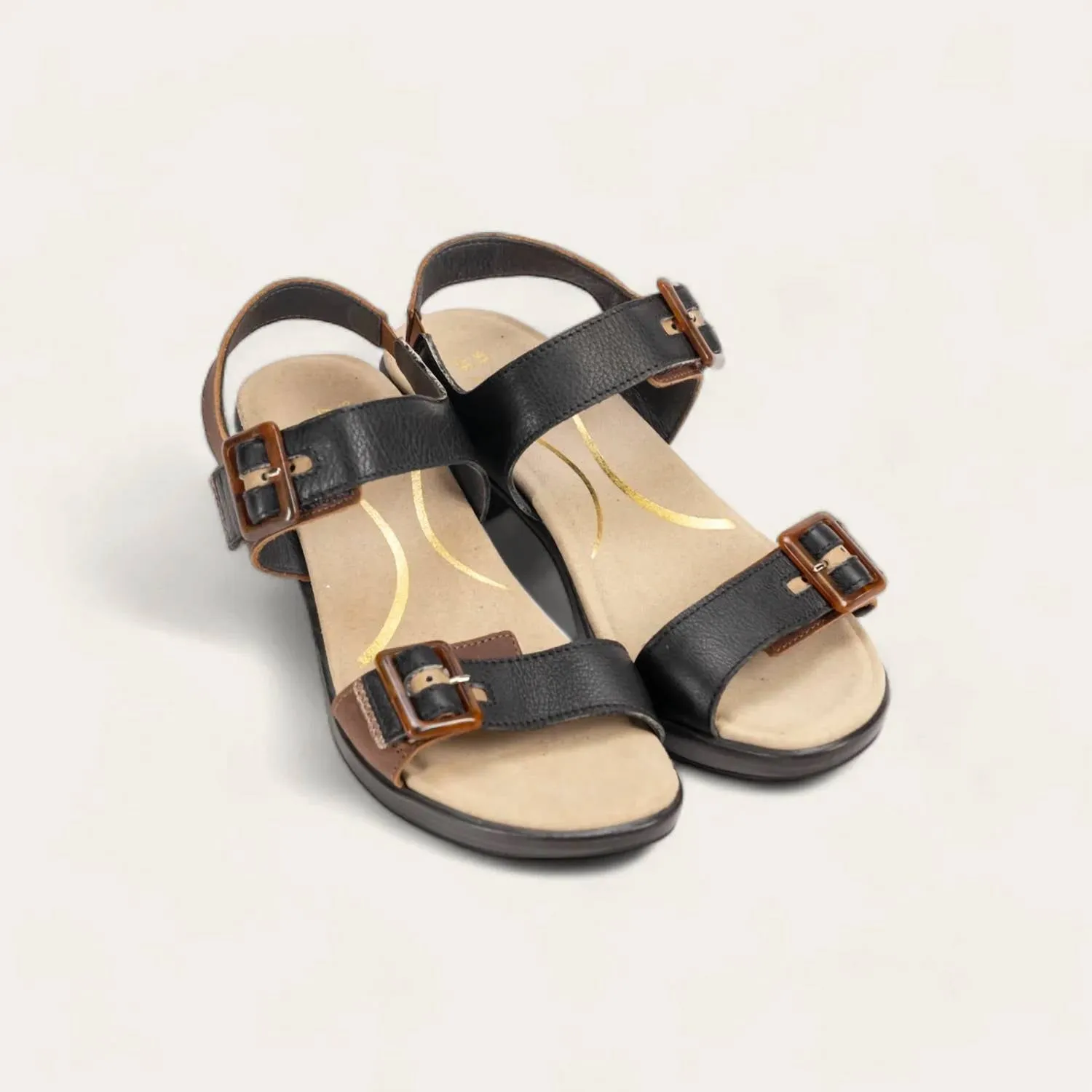 Women's Mode Heel Sandals - Medium In Saddle Brown/soft Black/khaki Beige/radiant Copper