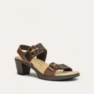 Women's Mode Heel Sandals - Medium In Saddle Brown/soft Black/khaki Beige/radiant Copper