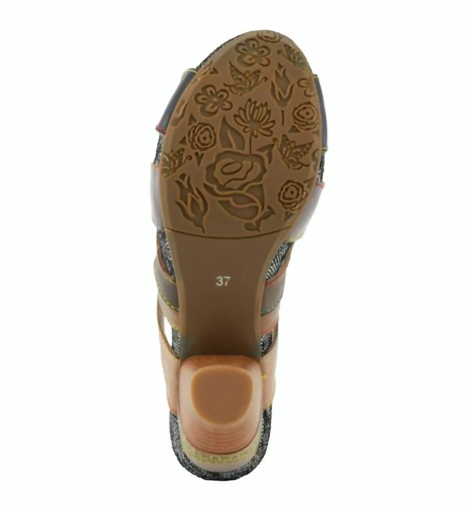 Women's Pita Leather Stacked Heel Sandal In Black-Multi