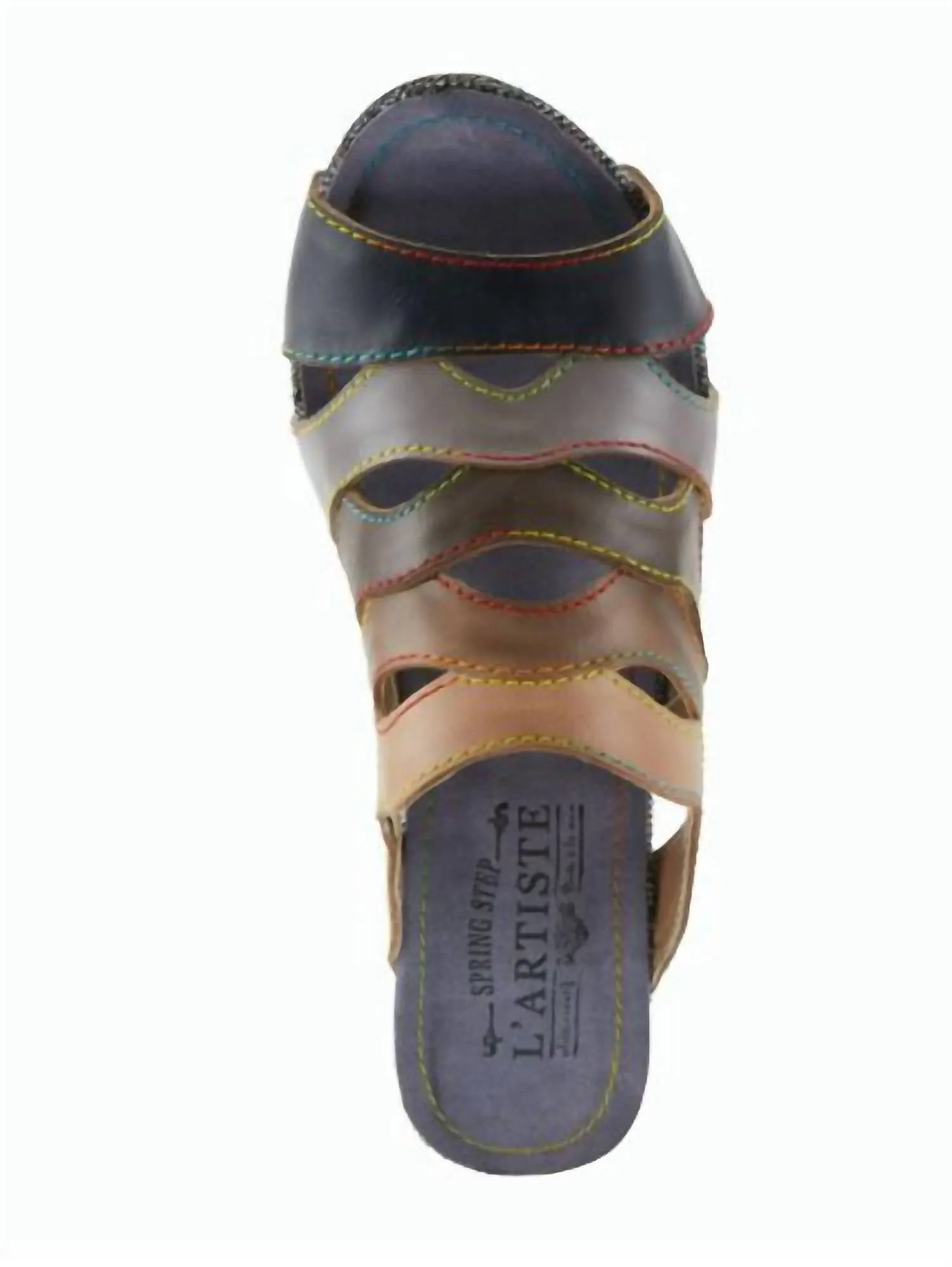 Women's Pita Leather Stacked Heel Sandal In Black-Multi