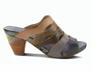 Women's Pita Leather Stacked Heel Sandal In Black-Multi
