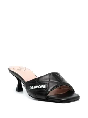 Women's Quilted Leather Heeled Sandals In Black
