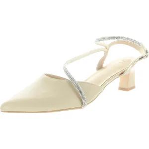 Womens Rhinestone Faux Leather Slingback Heels