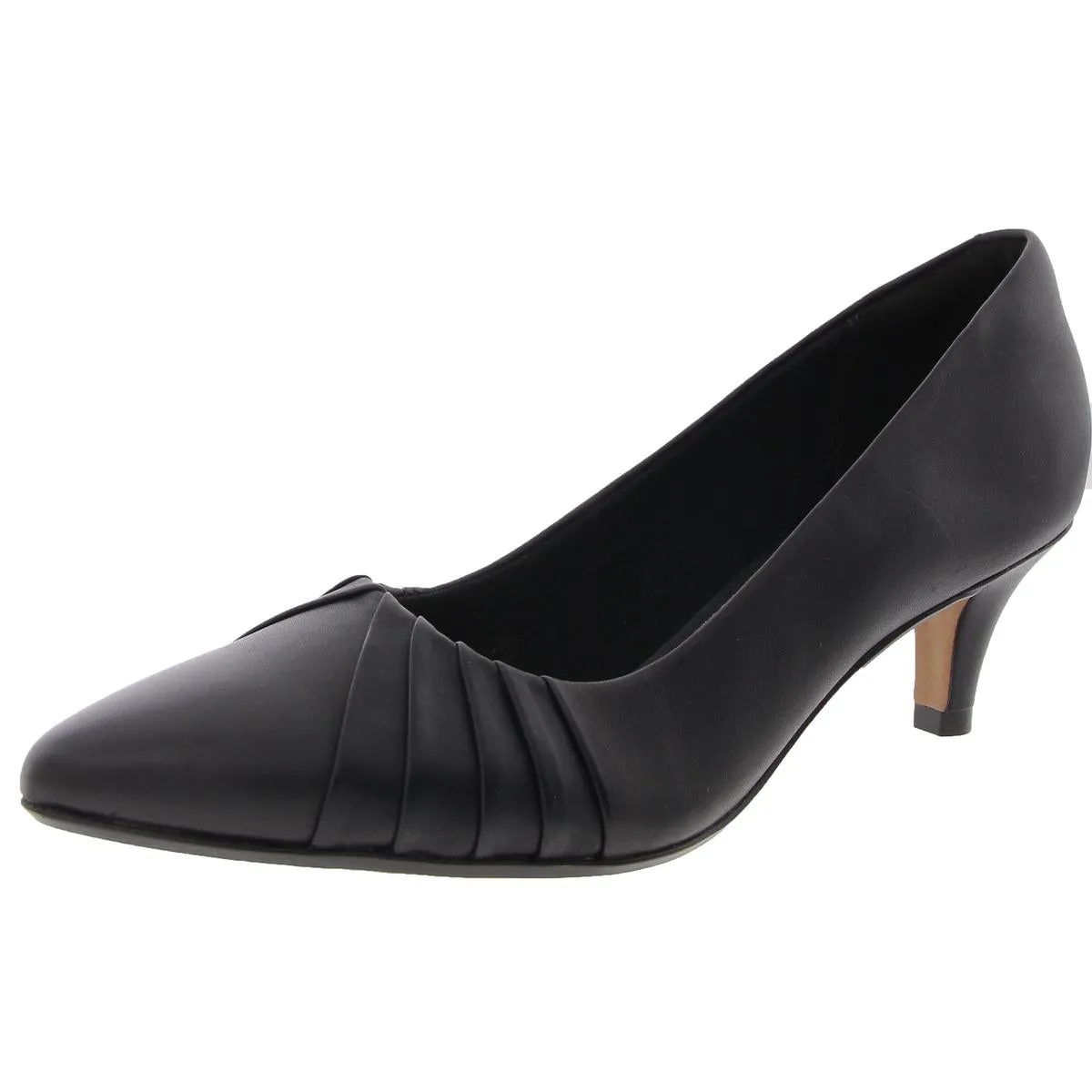 Womens Ruched Faux Leather Kitten Heels