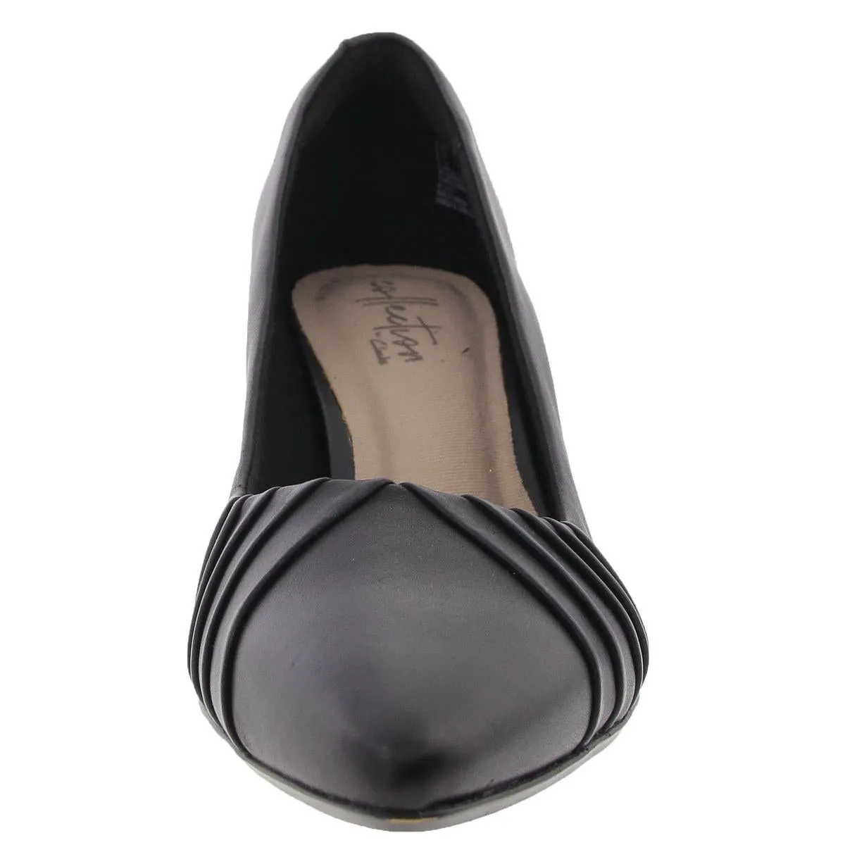Womens Ruched Faux Leather Kitten Heels