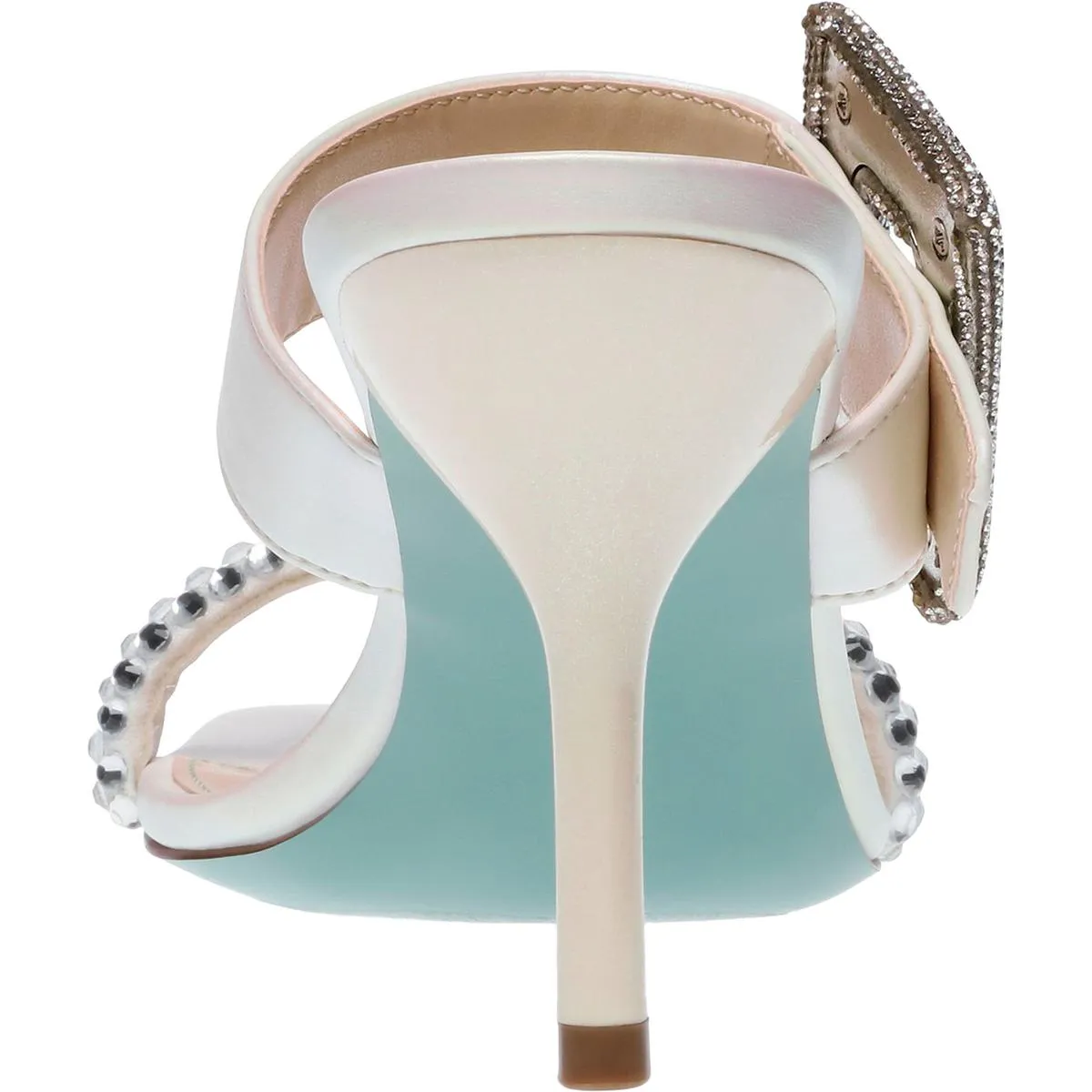 Womens Shimmer Oversized Buckle Mules