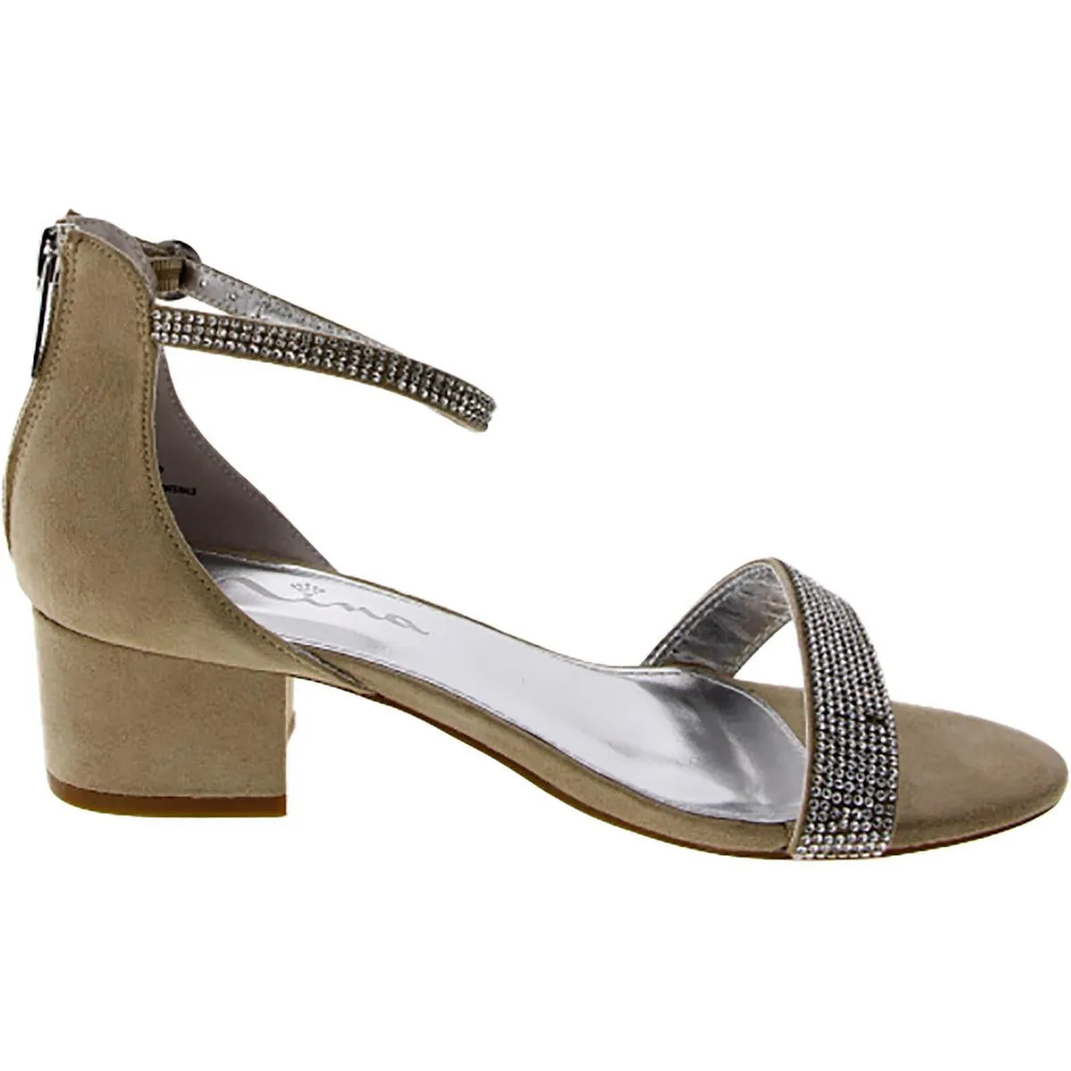 Womens Suede Embellished Ankle Strap