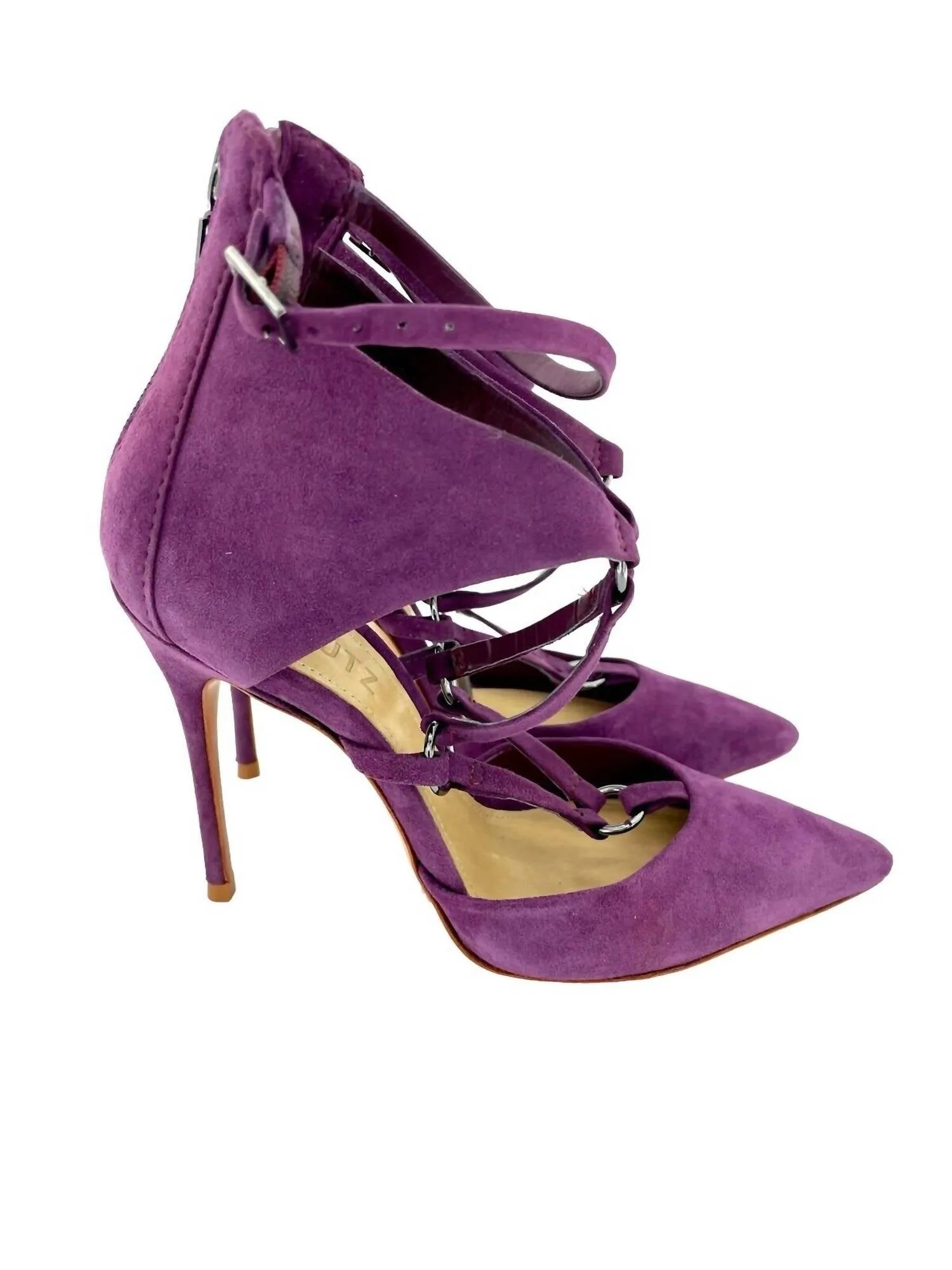 Women's Suede Leather Pointed Toe Stiletto Pumps Heels In Purple