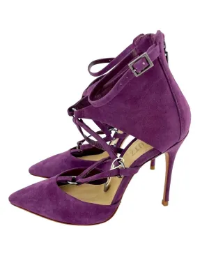 Women's Suede Leather Pointed Toe Stiletto Pumps Heels In Purple