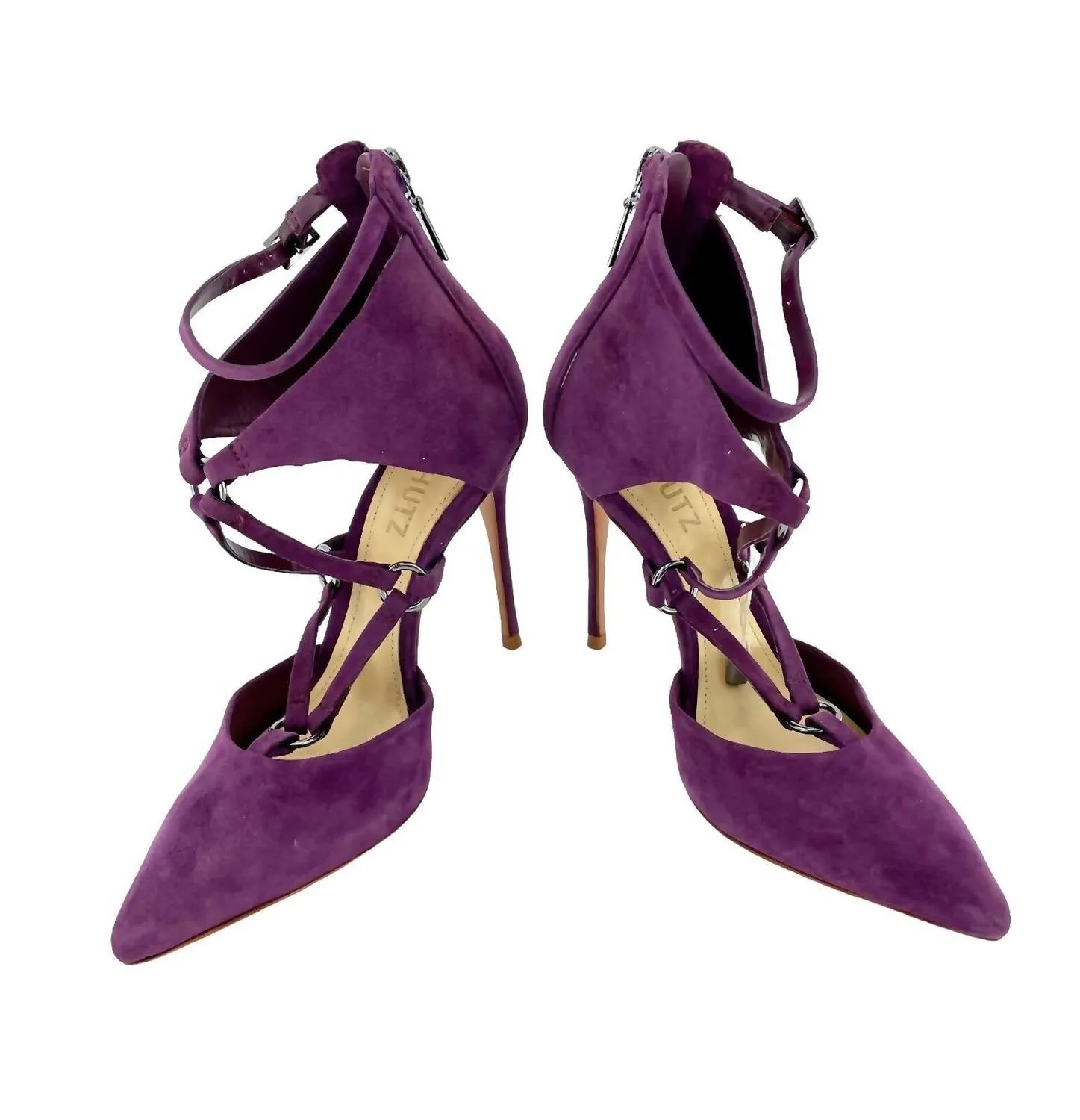 Women's Suede Leather Pointed Toe Stiletto Pumps Heels In Purple
