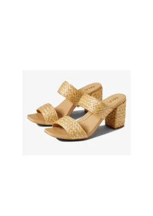 Women's Wide Strap Straw Heels Sandal In Tan