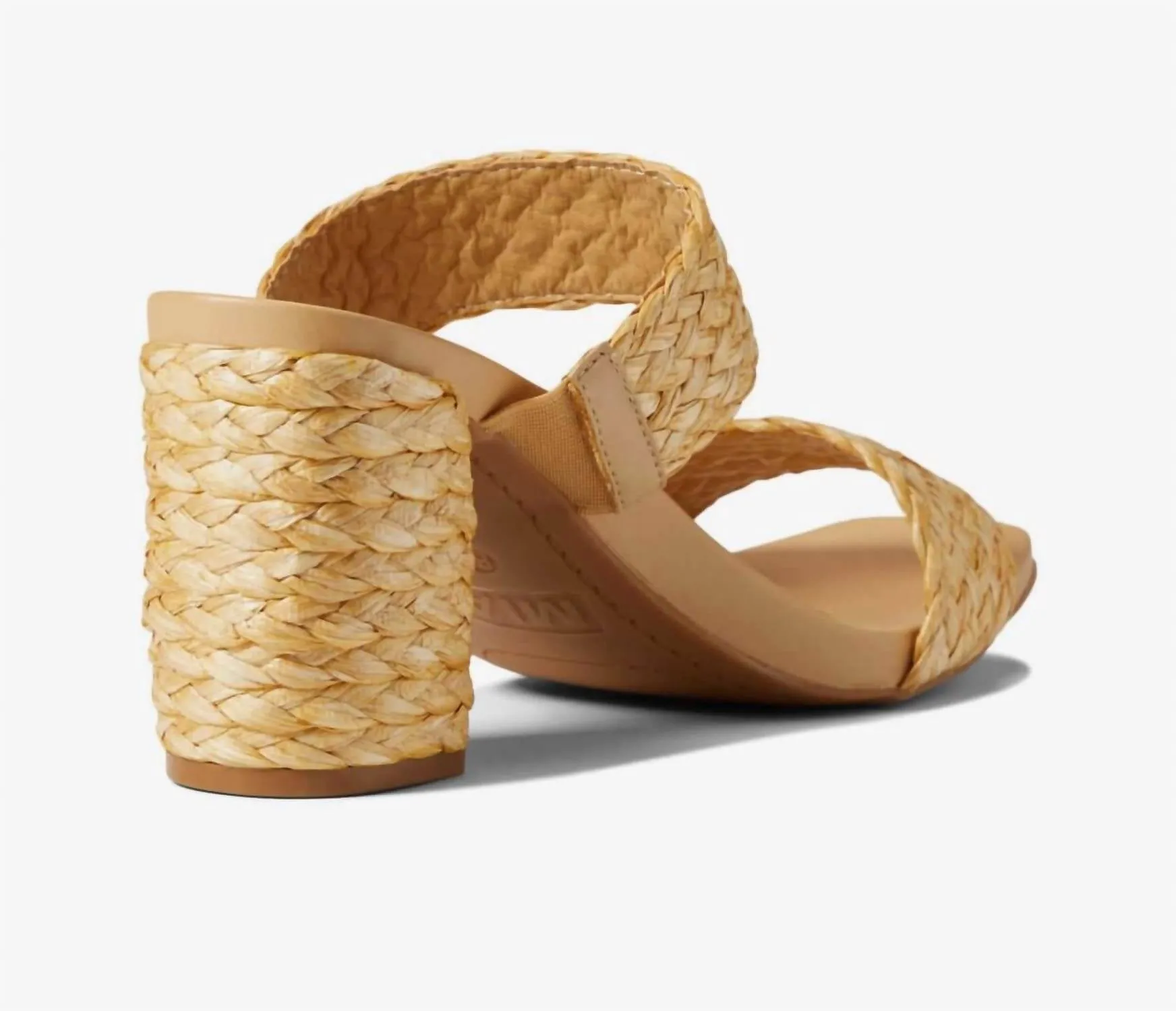 Women's Wide Strap Straw Heels Sandal In Tan