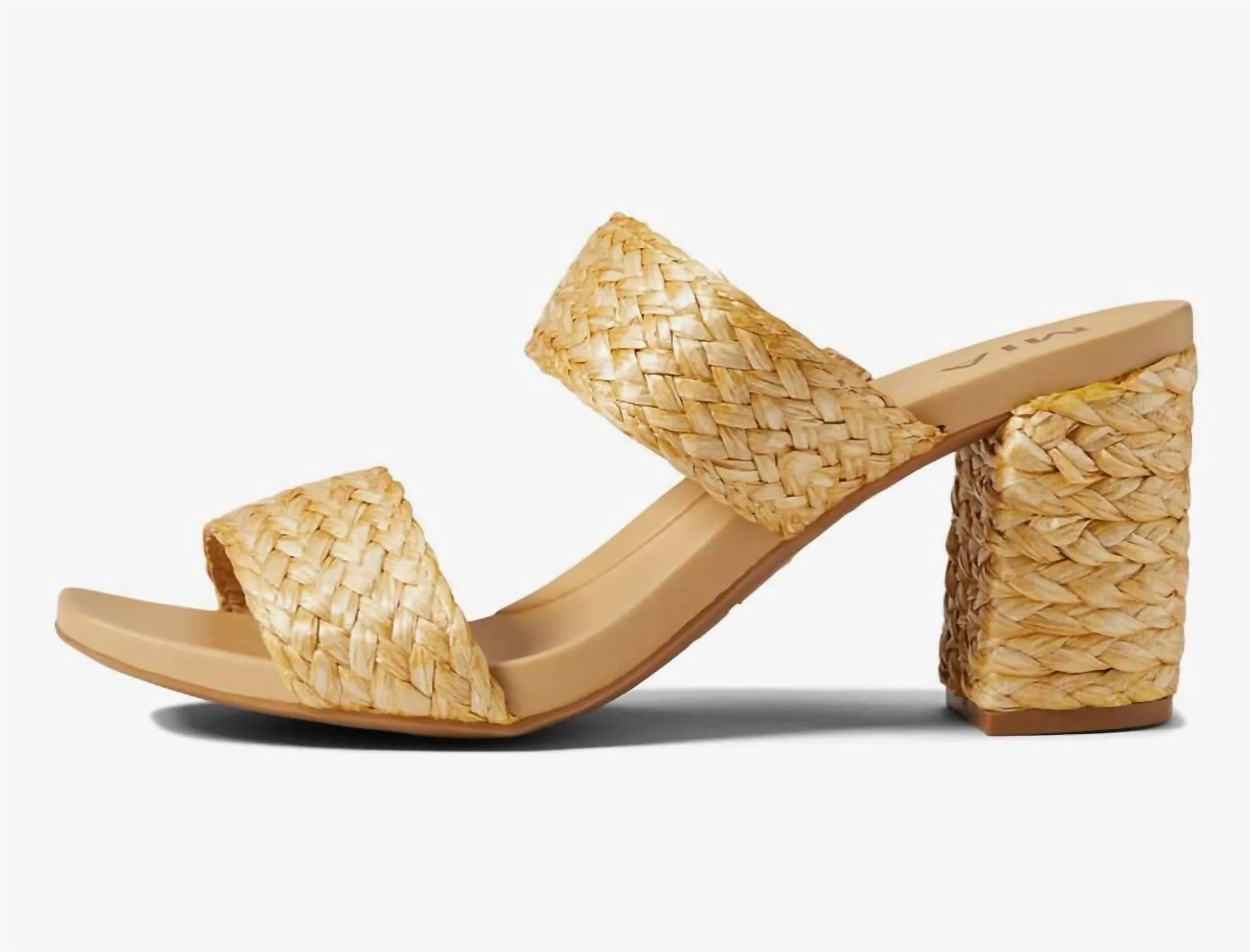 Women's Wide Strap Straw Heels Sandal In Tan