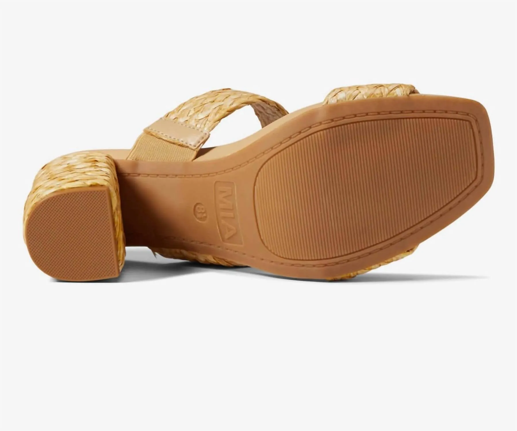 Women's Wide Strap Straw Heels Sandal In Tan