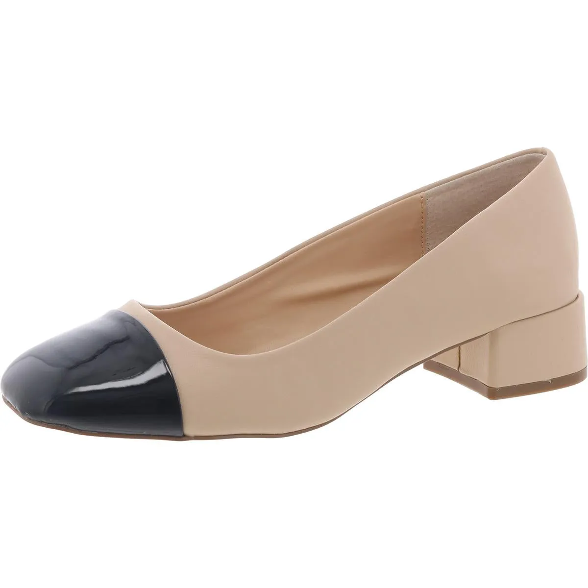 Zaria Womens Toe Cap Faux Leather Block Heels